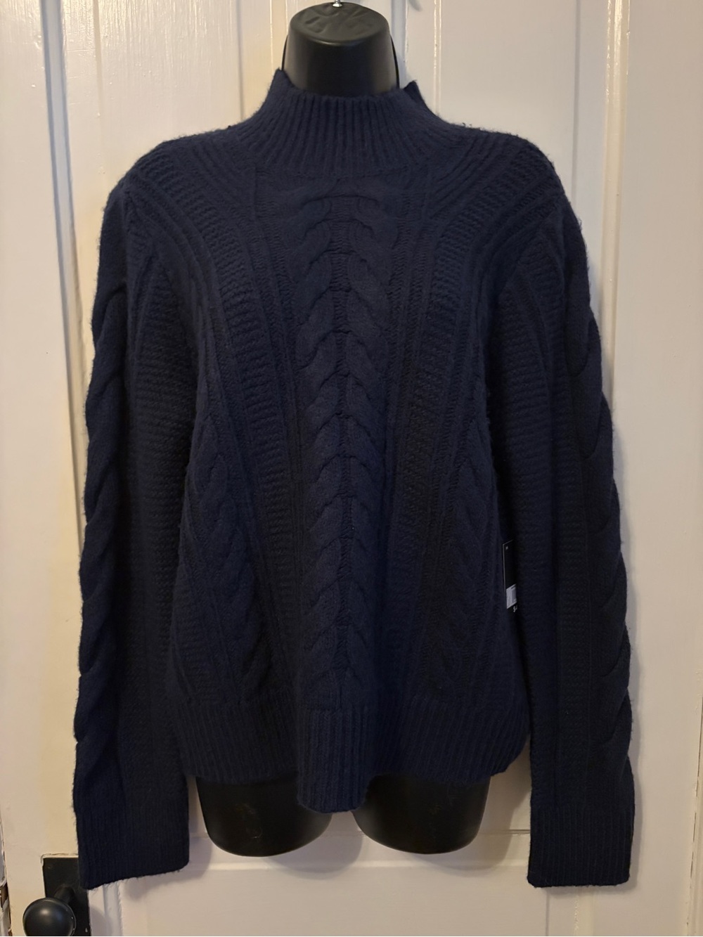 NWT Navy Blue Cable-Knit Mock Neck Sweater